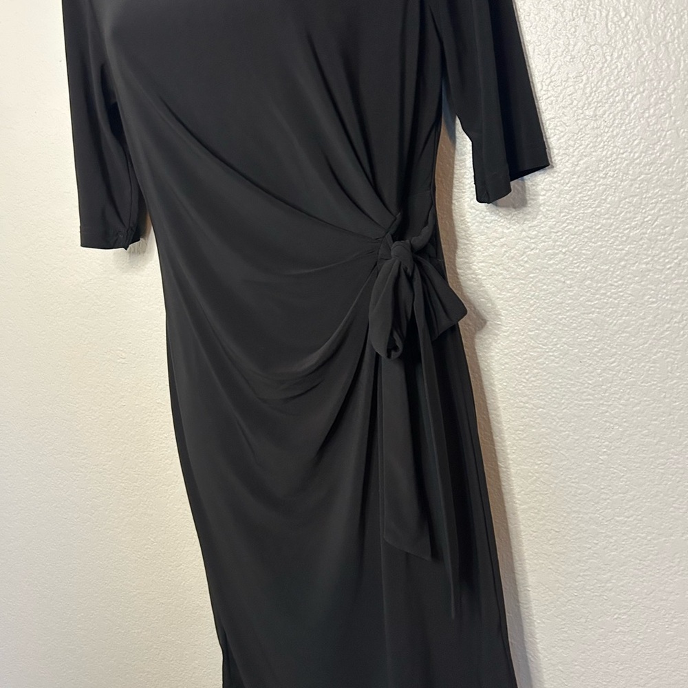 Chic Black Midi Dress with side tie sz S elegant wedding - Picture 5 of 11